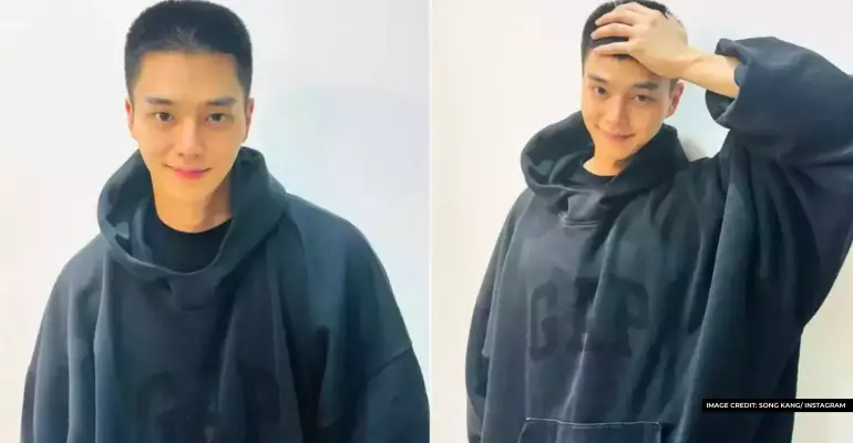 actor song kang reveals buzz cut hairstyle as he begins military service